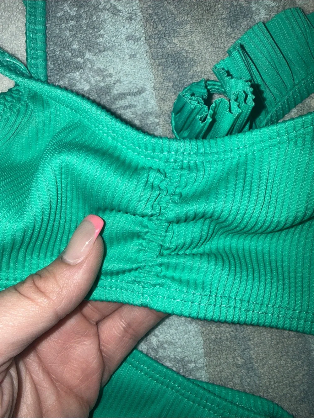 Girls Emerald Green Ribbed Two-Piece Bikini Swim Set